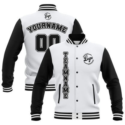 Benutzerdefiniert Schwarz Weiß Wasserdichte Varsity Jacken Personalisiert genäht Name Nummer Logo zu Letterman Jacken