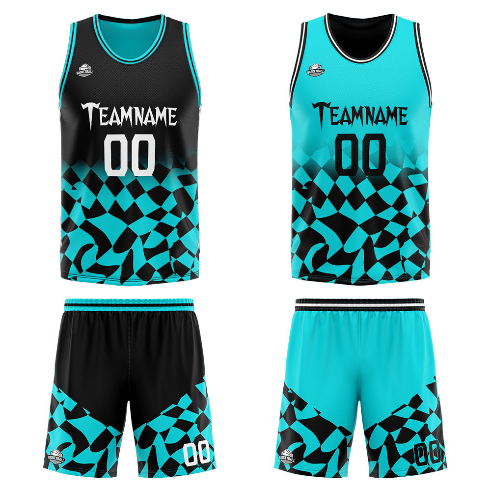 Benutzerdefinierte Reversible Basketball Jersey Personalisierte Print Name Nummer Logo Gitter-Schwarz&Teal