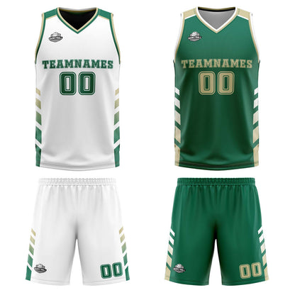 Benutzerdefinierte Weiß Jäger Grün Beige Reversible Basketball Jersey Personalisierte Print Name Nummer Logo