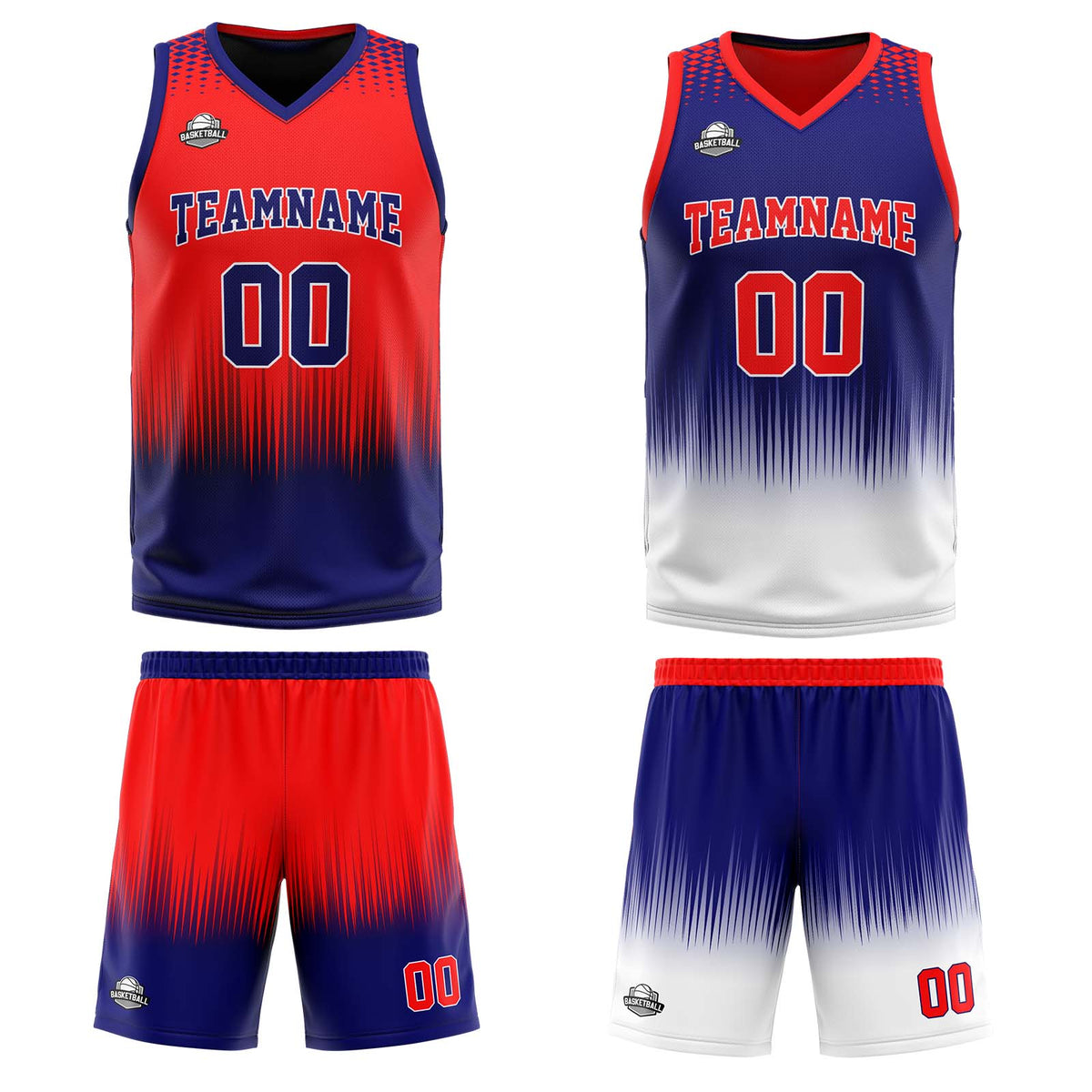 Benutzerdefinierte Rot Dunkelblau Reversible Basketball Jersey Personalisierte Print Name Nummer Logo