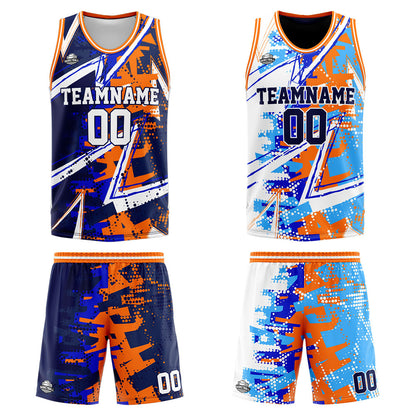 Benutzerdefinierte Reversible Basketball Jersey Personalisierte Print Name Nummer Logo Royal&Orange
