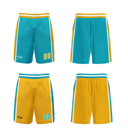 Benutzerdefinierte Cyan Gelb Reversible Basketball Jersey Personalisierte Drucken Name Nummer Logo