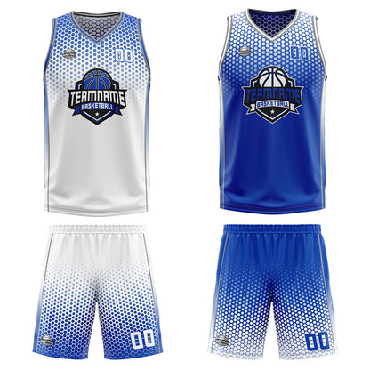 Benutzerdefinierte Weiß Blau Reversible Basketball Jersey Personalisierte Print Name Nummer Logo
