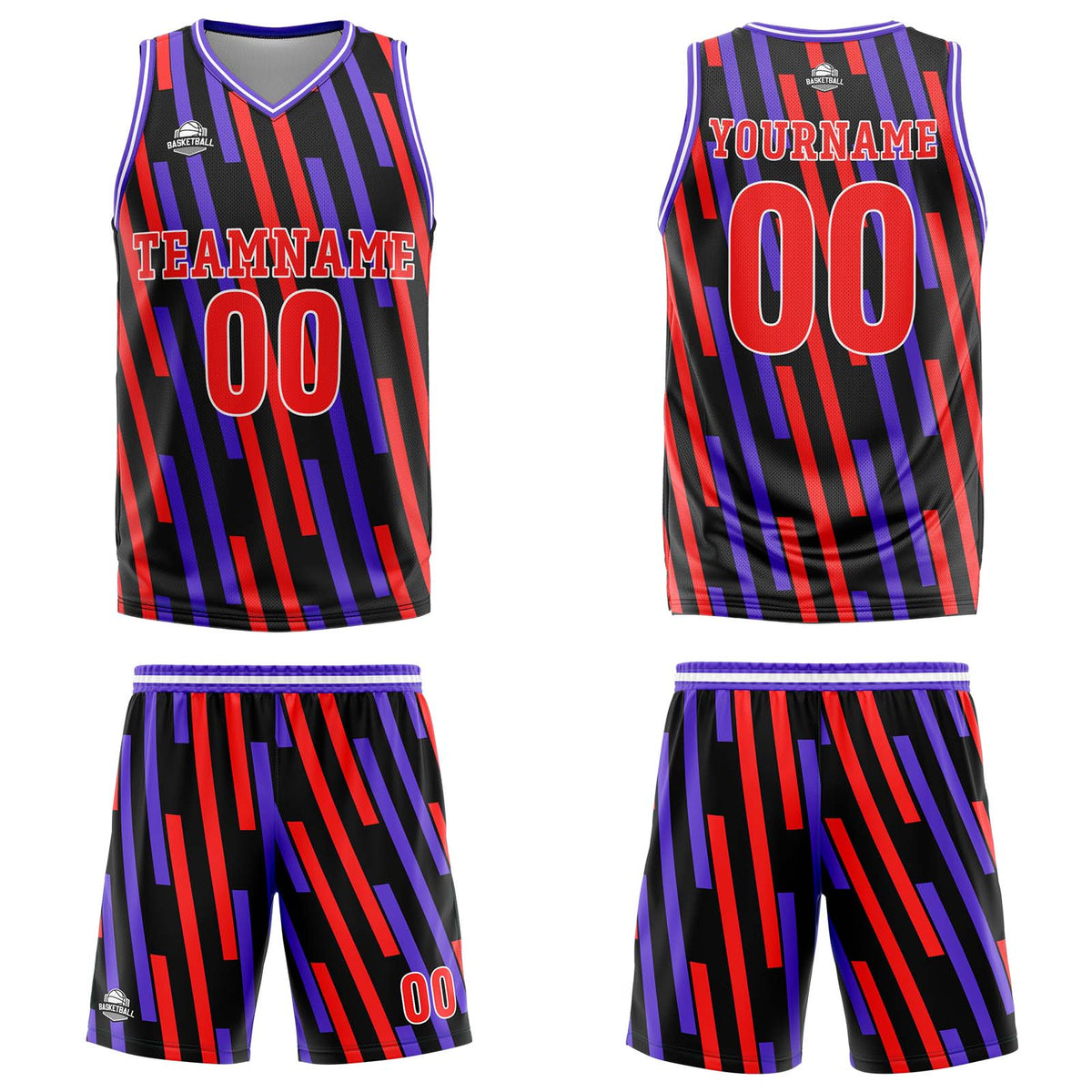 Benutzerdefinierter Rot Lila Basketball Jersey Uniform Anzug gedruckt Ihr Logo Name Nummer