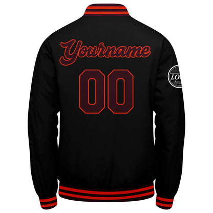 Benutzerdefinierte Verlauf Varsity-Jacke. Letterman-Jacke Marronmaroon Schwarz Orange