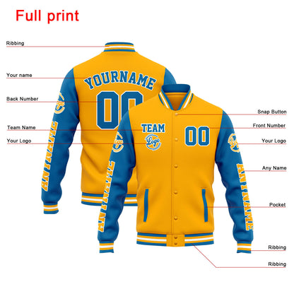 Benutzerdefinierte Varsity-Jacke. Letterman-Jacke für Männer, Frauen und Jugendliche Orange Blau