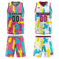 Benutzerdefinierte Rosa Gelb Reversible Basketball Jersey Personalisierte Print Name Nummer Logo