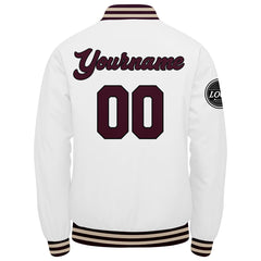 Benutzerdefinierte Verlauf Varsity-Jacke. Letterman-Jacke Marronmaroon Weiß