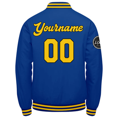 Benutzerdefinierte Verlauf Varsity-Jacke. Letterman-Jacke Royal Gelb