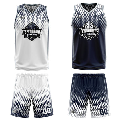 Benutzerdefinierte Weiß Marine Grau Reversible Basketball Jersey Personalisierte Print Name Nummer Logo