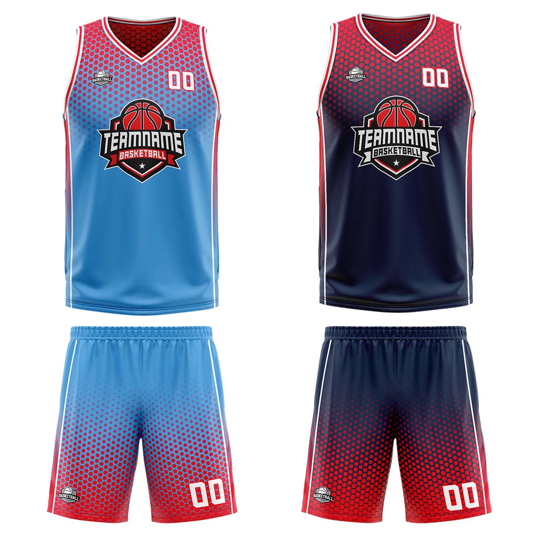 Benutzerdefinierte Blau Marine Rot Reversible Basketball Jersey Personalisierte Print Name Nummer Logo