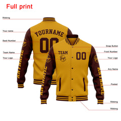 Benutzerdefinierte Varsity-Jacke. Letterman-Jacke für Männer, Frauen und Jugendliche Gold Burgund