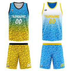 Benutzerdefinierte Reversible Basketball Jersey Personalisierte Print Name Nummer Logo Flaw- Hellblau&Gelb