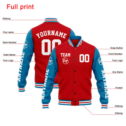 Benutzerdefinierte Varsity-Jacke. Letterman-Jacke für Männer, Frauen und Jugendliche Blau Rot