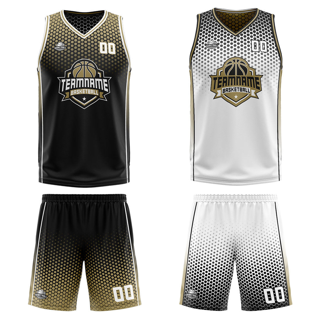 Benutzerdefinierte Schwarz Altes Gold Weiß Reversible Basketball Jersey Personalisierte Print Name Nummer Logo
