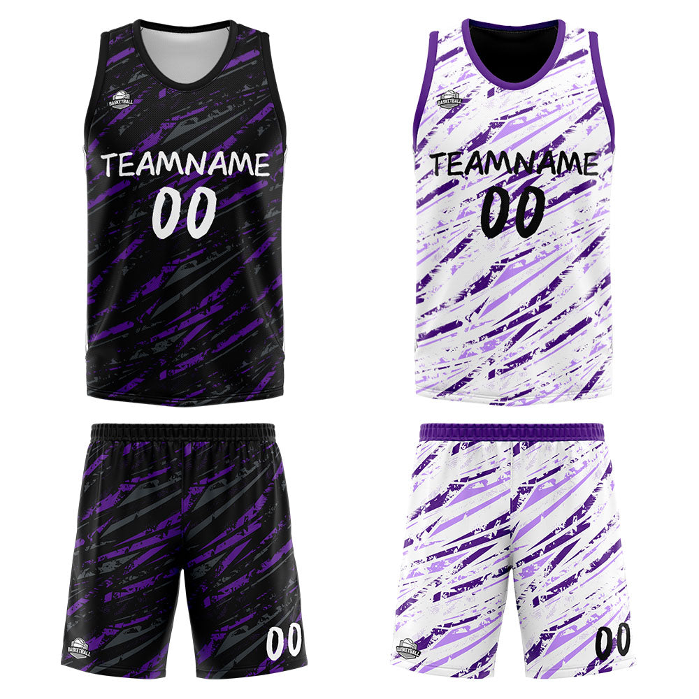 Benutzerdefinierte Reversible Basketball Jersey Personalisierte Print Name Nummer Logo Schaden&Lila
