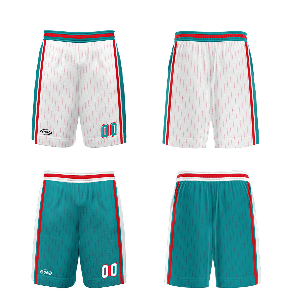 Benutzerdefinierte Weiß Cyan Rot Reversible Basketball Jersey Personalisierte Drucken Name Nummer Logo