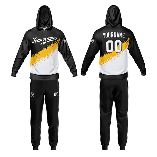 Benutzerdefiniert Schwarz Weiß Tarnung Sport Jersey Satz Trainingsanzug Zur Seite fahren Kapuzenpullover Oberteile und Hose Satz Königlich