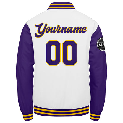 Benutzerdefinierte Verlauf Varsity-Jacke. Letterman-Jacke Lila Weiß Gelb