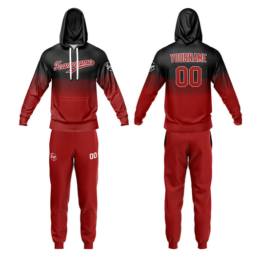 Benutzerdefiniert Schwarz Tief Rot Tarnung Sport Jersey Satz Trainingsanzug Zur Seite fahren Kapuzenpullover Oberteile und Hose Satz Königlich