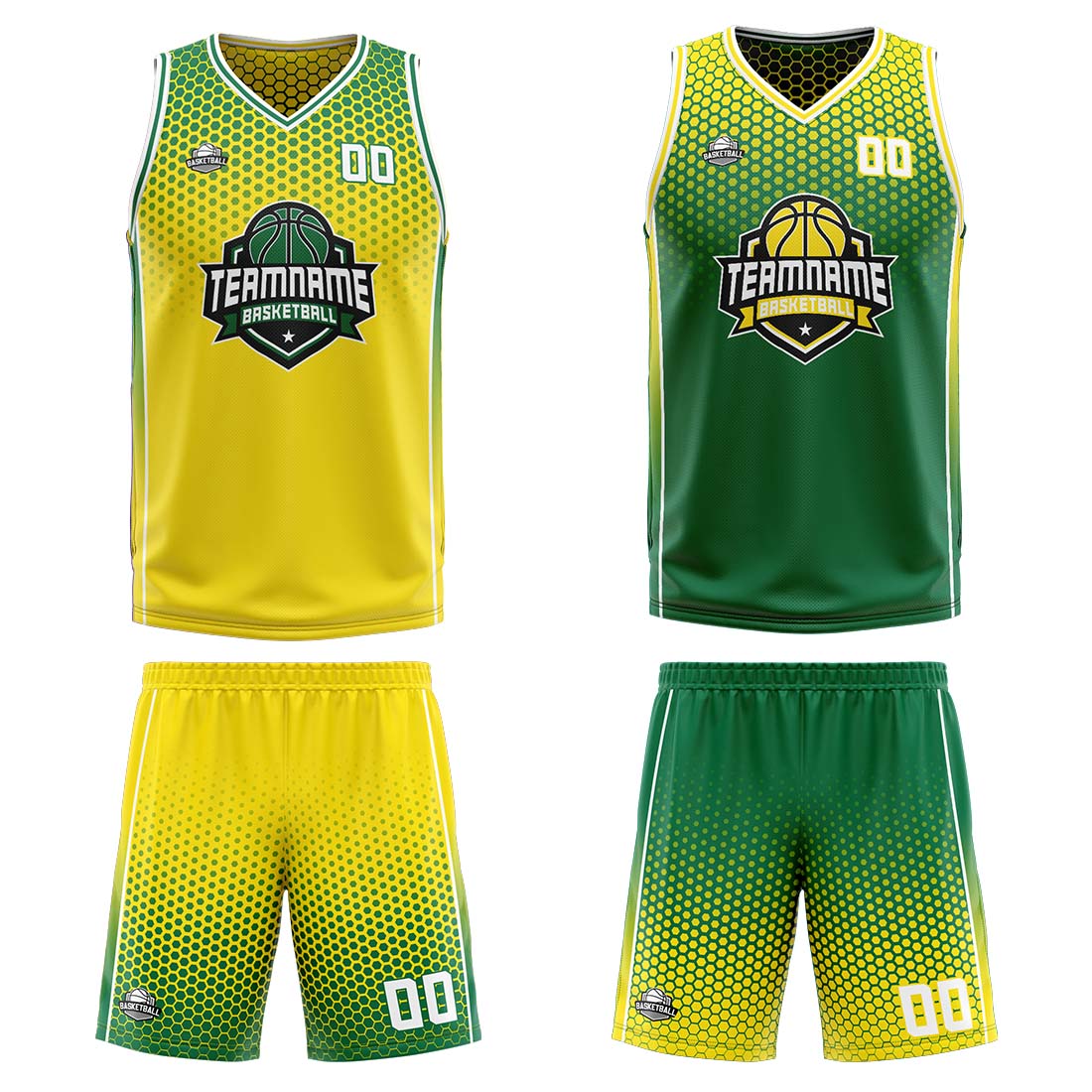 Benutzerdefinierte Gelb Grün Reversible Basketball Jersey Personalisierte Print Name Nummer Logo