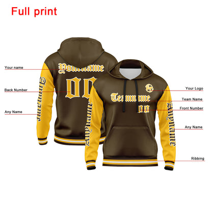 Benutzerdefiniert Braun Gelb Hoodie Personalisiert Männer Pullover Hoodie Gedruckt Team Name Number Logo für Frauen