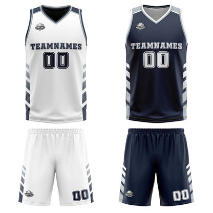 Benutzerdefinierte Weiß Marine  Grau Reversible Basketball Jersey Personalisierte Print Name Nummer Logo