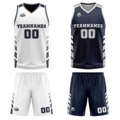 Benutzerdefinierte Weiß Marine  Grau Reversible Basketball Jersey Personalisierte Print Name Nummer Logo