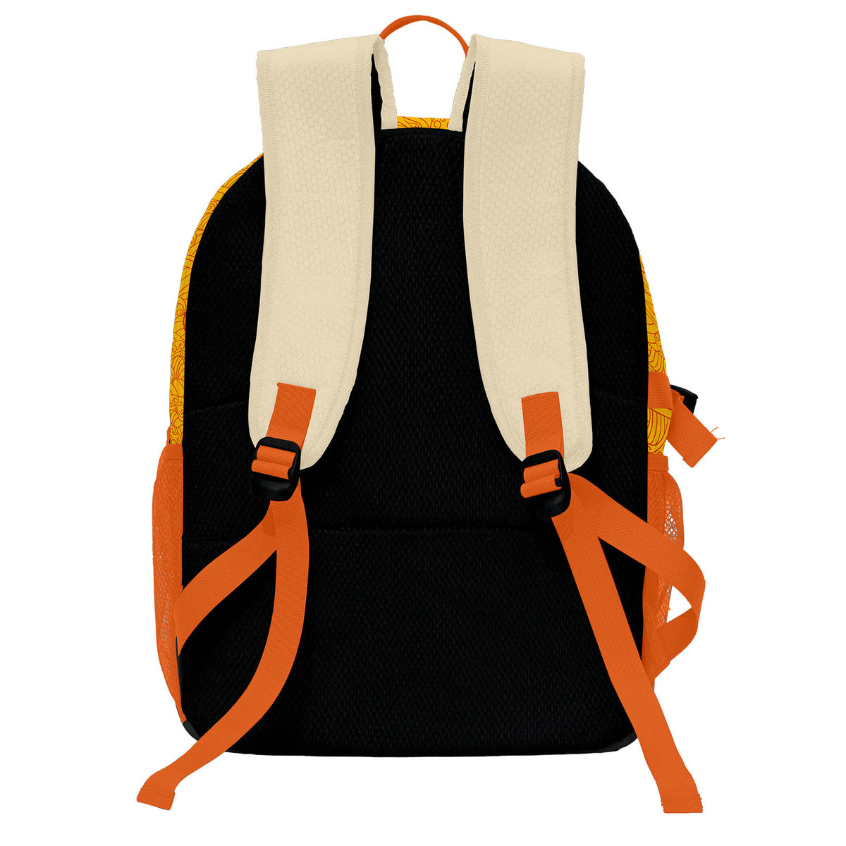 Personalisierter Basketball - und Fußballrucksack in Weiß & Orange und Gelb mit Spielernamen & Nummern und Teamlogo #BP-0919-0034