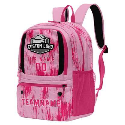 Personalisierter Basketball - und Fußballrucksack in Rosa & Rosa und Weiß mit Spielernamen & Nummern und Teamlogo #BP-0919-0029