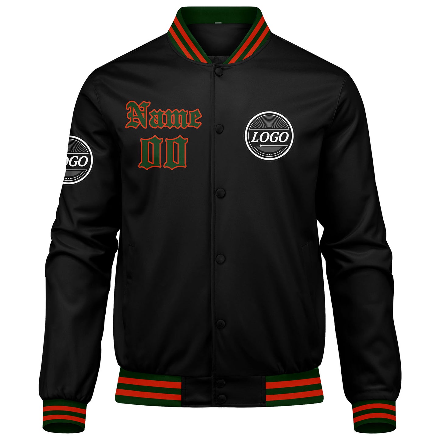 Benutzerdefinierte Verlauf Varsity-Jacke. Letterman-Jacke Rot Grün
