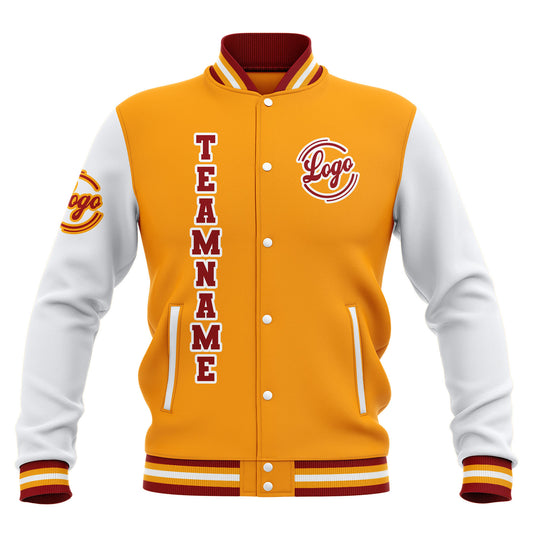 Benutzerdefiniert Gelb Rot Weiß Wasserdichte Varsity Jacken Personalisiert genäht Name Nummer Logo zu Letterman Jacken