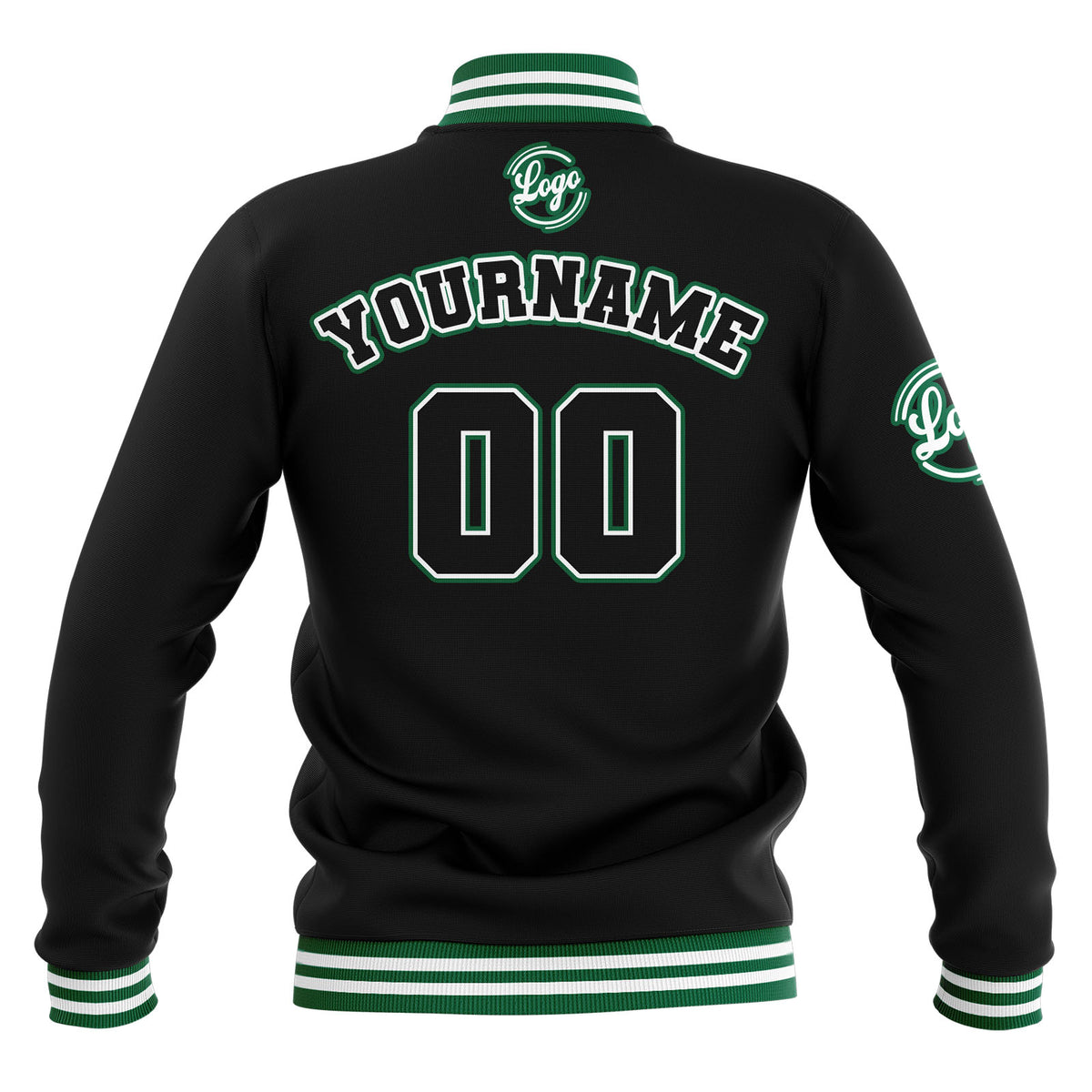 Benutzerdefiniert Schwarz Weiß Grün Wasserdichte Varsity Jacken Personalisiert genäht Name Nummer Logo zu Letterman Jacken