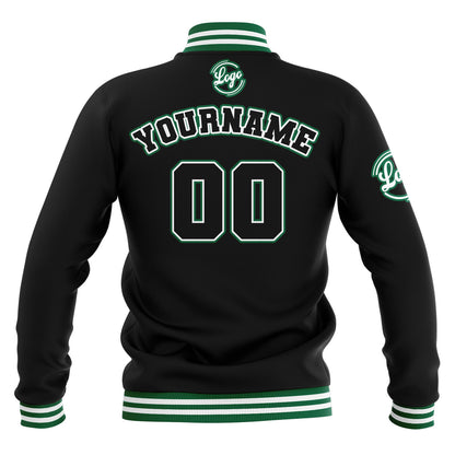 Benutzerdefiniert Schwarz Weiß Grün Wasserdichte Varsity Jacken Personalisiert genäht Name Nummer Logo zu Letterman Jacken