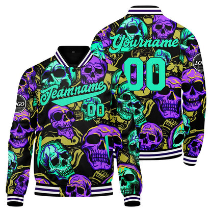 Benutzerdefinierte Grün Lila Varsity-Jacke. Letterman-Jacke für Männer, Frauen und Jugendliche