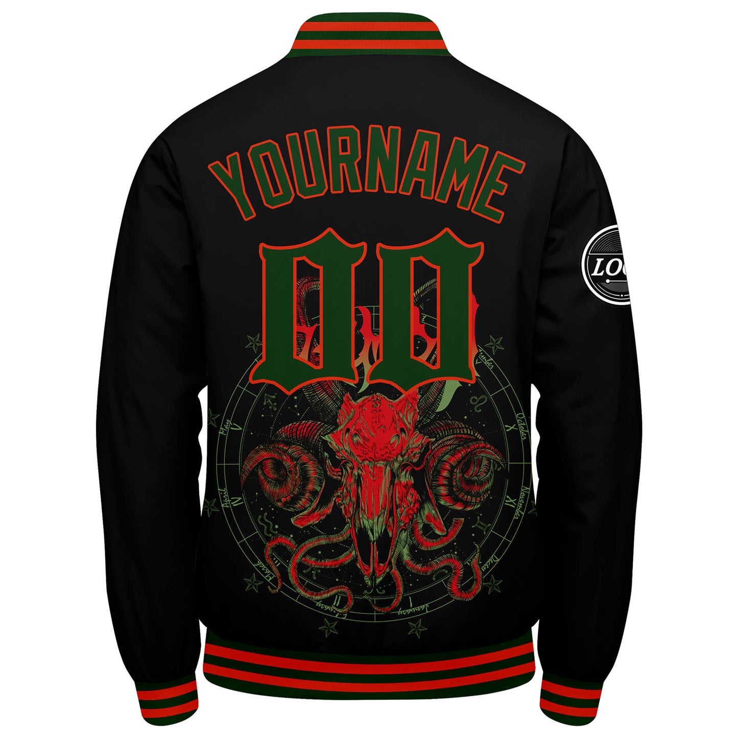 Benutzerdefinierte Verlauf Varsity-Jacke. Letterman-Jacke Rot Grün