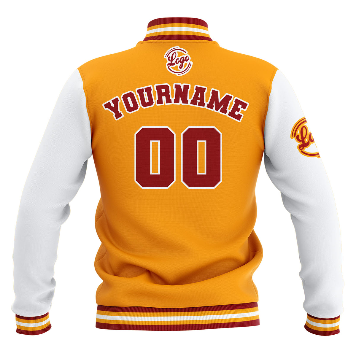 Benutzerdefiniert Gelb Rot Weiß Wasserdichte Varsity Jacken Personalisiert genäht Name Nummer Logo zu Letterman Jacken