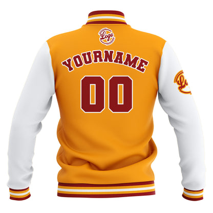Benutzerdefiniert Gelb Rot Weiß Wasserdichte Varsity Jacken Personalisiert genäht Name Nummer Logo zu Letterman Jacken