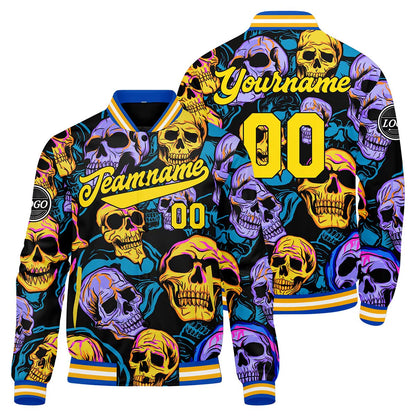 Benutzerdefinierte Gelb Blau Varsity-Jacke. Letterman-Jacke für Männer, Frauen und Jugendliche