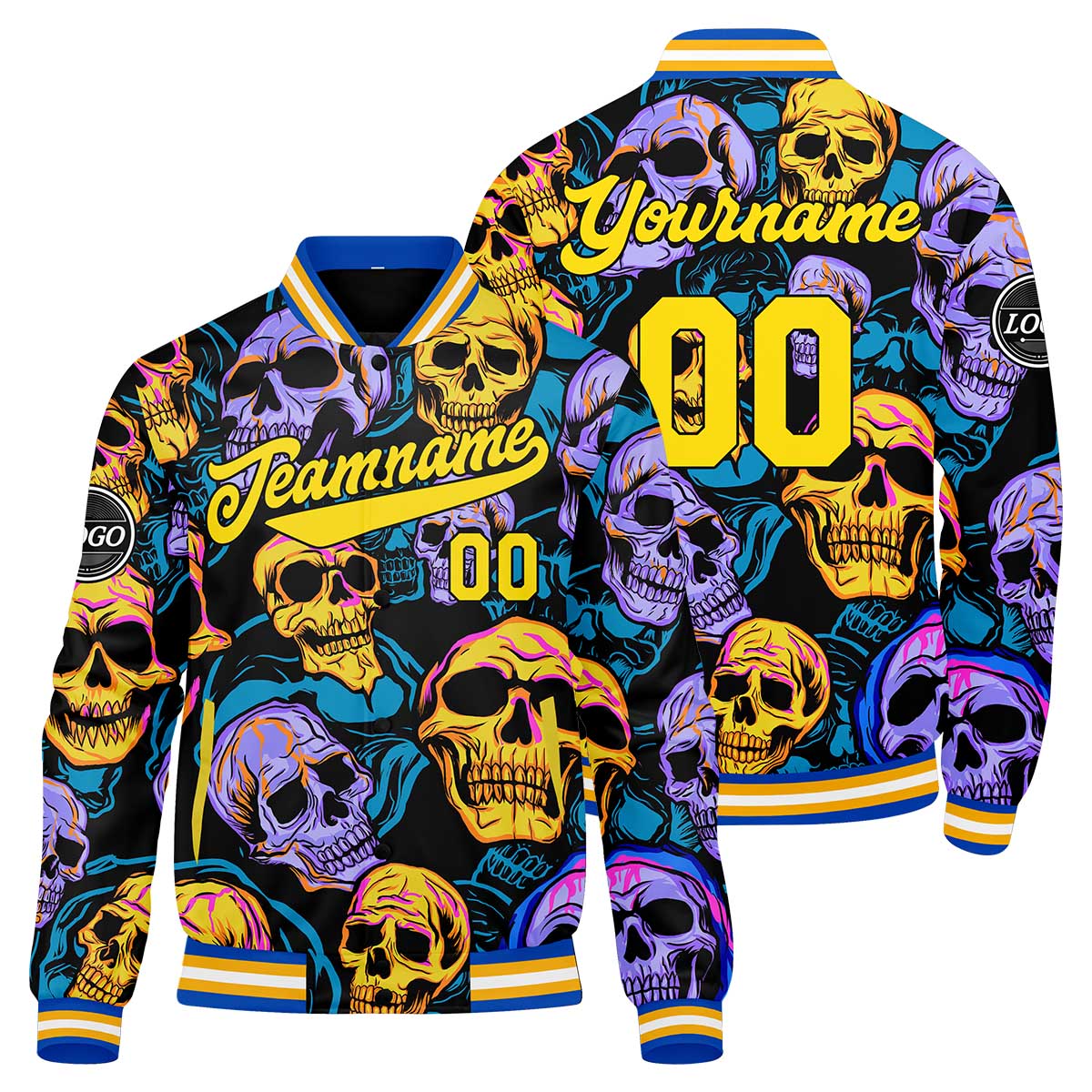 Benutzerdefinierte Gelb Blau Varsity-Jacke. Letterman-Jacke für Männer, Frauen und Jugendliche