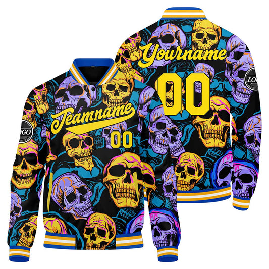 Benutzerdefinierte Gelb Blau Varsity-Jacke. Letterman-Jacke für Männer, Frauen und Jugendliche