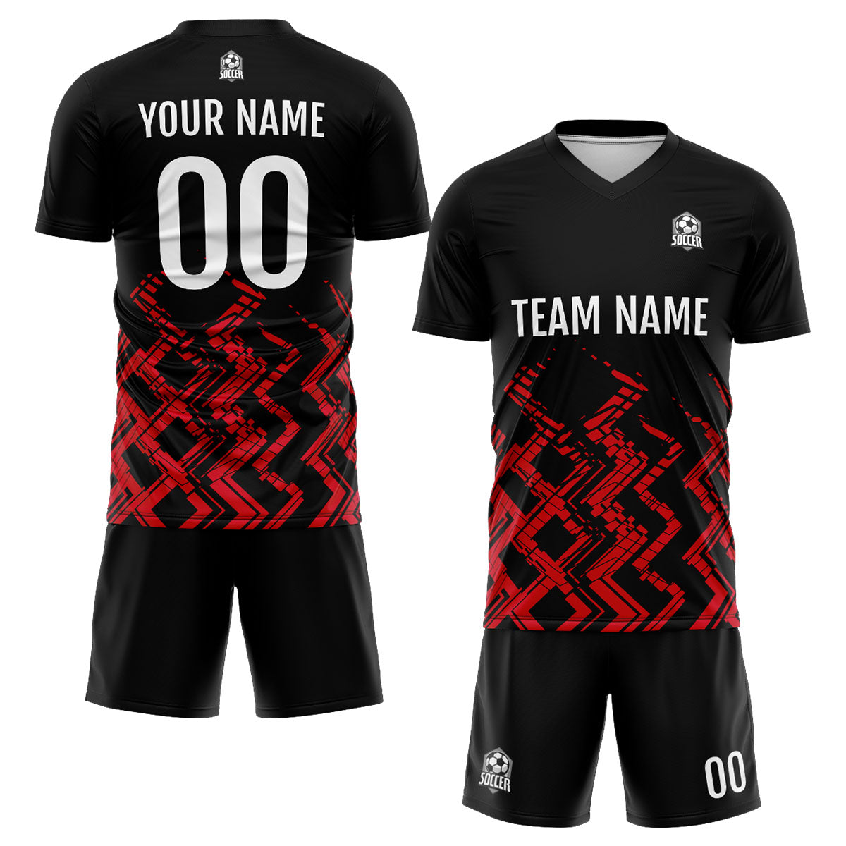 Benutzerdefinierte Schwarz Rot Fußball Trikots für Männer Frauen Personalisierte Fußball Uniformen für Erwachsene und Kind