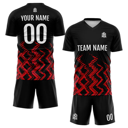 Benutzerdefinierte Schwarz Rot Fußball Trikots für Männer Frauen Personalisierte Fußball Uniformen für Erwachsene und Kind