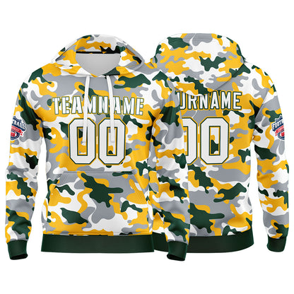 Benutzerdefinierter Sweatshirt-Hoodie für Mann, Frau, Mädchen, Junge. Drucken Sie Ihr Logo, Ihren Namen und Ihre Nummer Dunkelgrün-Gelb