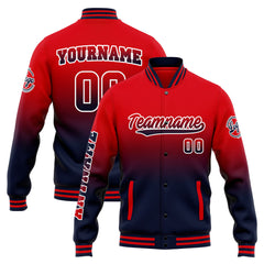 Benutzerdefinierte Varsity-Jacke. Letterman-Jacke für Männer, Frauen und Jugendliche Marine Rot