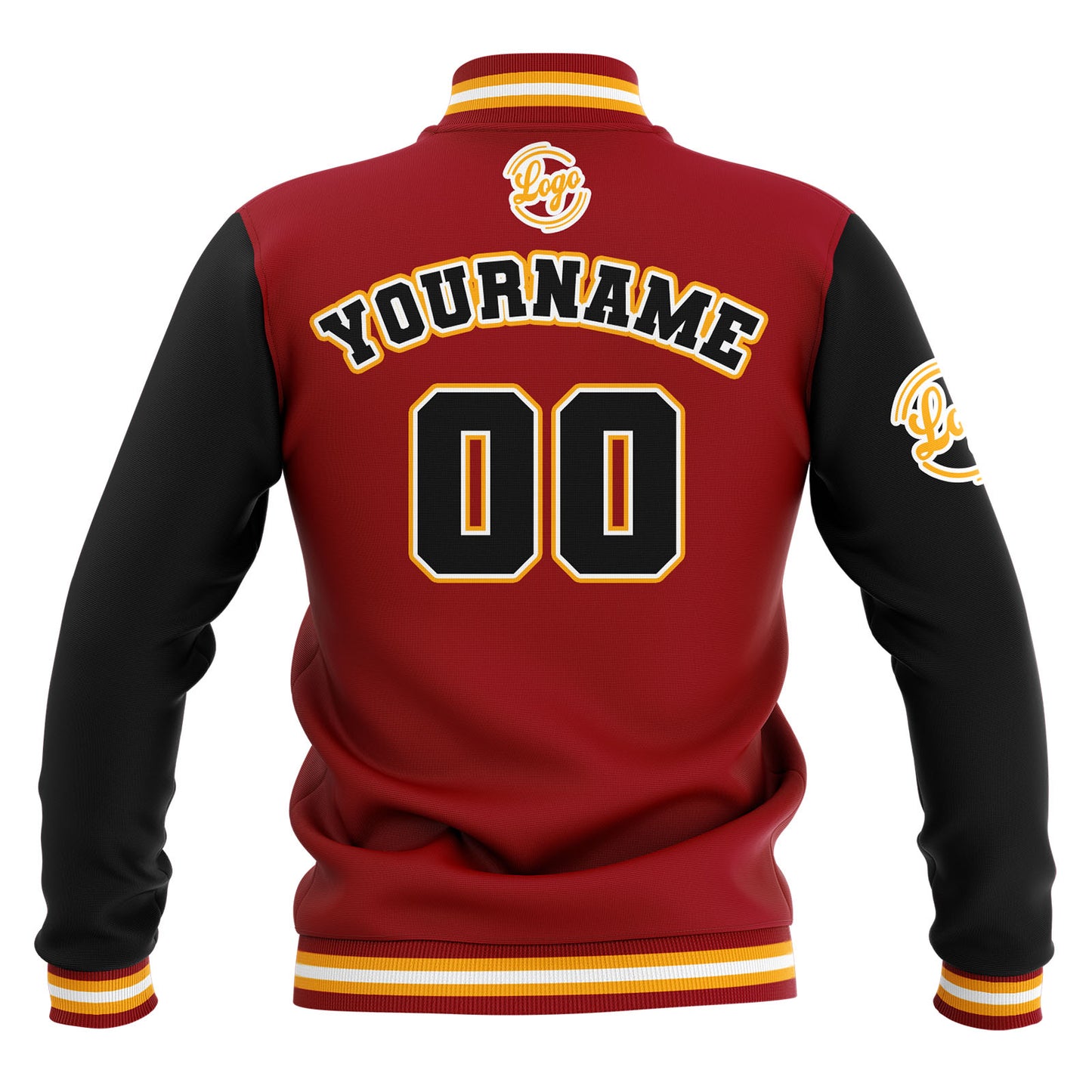 Benutzerdefiniert Schwarz Rot Gelb Wasserdichte Varsity Jacken Personalisiert genäht Name Nummer Logo zu Letterman Jacken