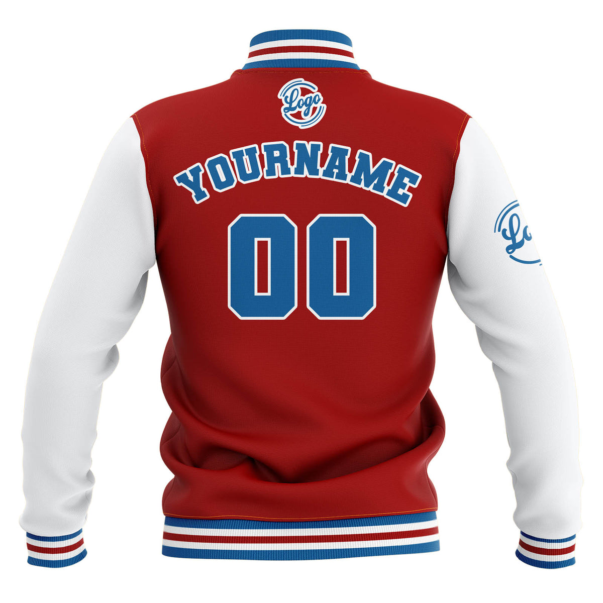 Benutzerdefiniert Rot Weiß Blau Wasserdichte Varsity Jacken Personalisiert genäht Name Nummer Logo zu Letterman Jacken