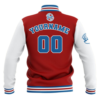 Benutzerdefiniert Rot Weiß Blau Wasserdichte Varsity Jacken Personalisiert genäht Name Nummer Logo zu Letterman Jacken