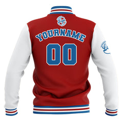 Benutzerdefiniert Rot Weiß Blau Wasserdichte Varsity Jacken Personalisiert genäht Name Nummer Logo zu Letterman Jacken