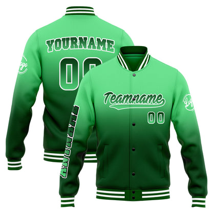Benutzerdefinierte Verlauf Varsity-Jacke. Letterman-Jacke Grün